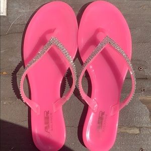 hot pink jewel studded flip flops